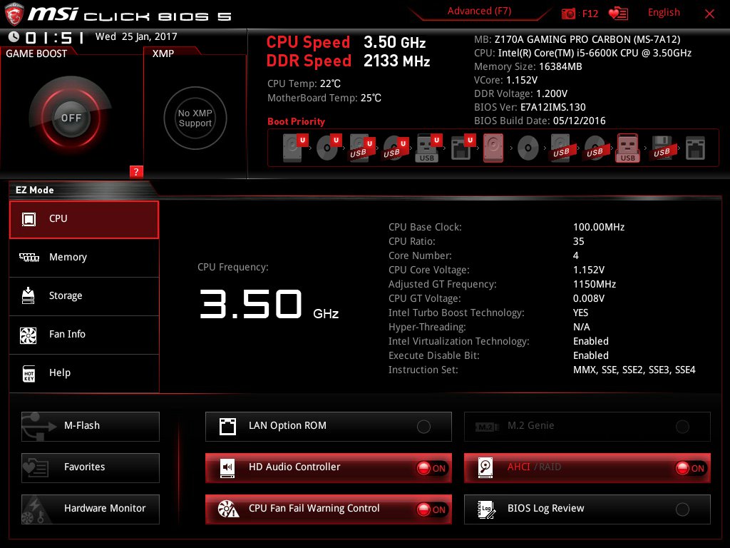 MSI Z170A Gaming Pro Carbon UEFI