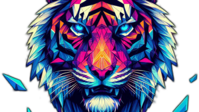 Polygon Synthwave Tiger Cutout